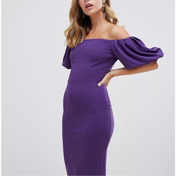 John Zack Petite Bardot Mini Dress With Exaggerated Sleeves - Picture 3 of 7